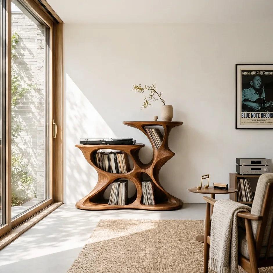 Modern Sculptural Vinyl Storage Cabinet For Living Room