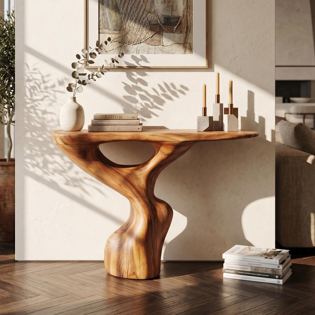 Rustic Solid Wood Accent Console Table, Handcrafted Entryway Hallway Table for Home Interior Design