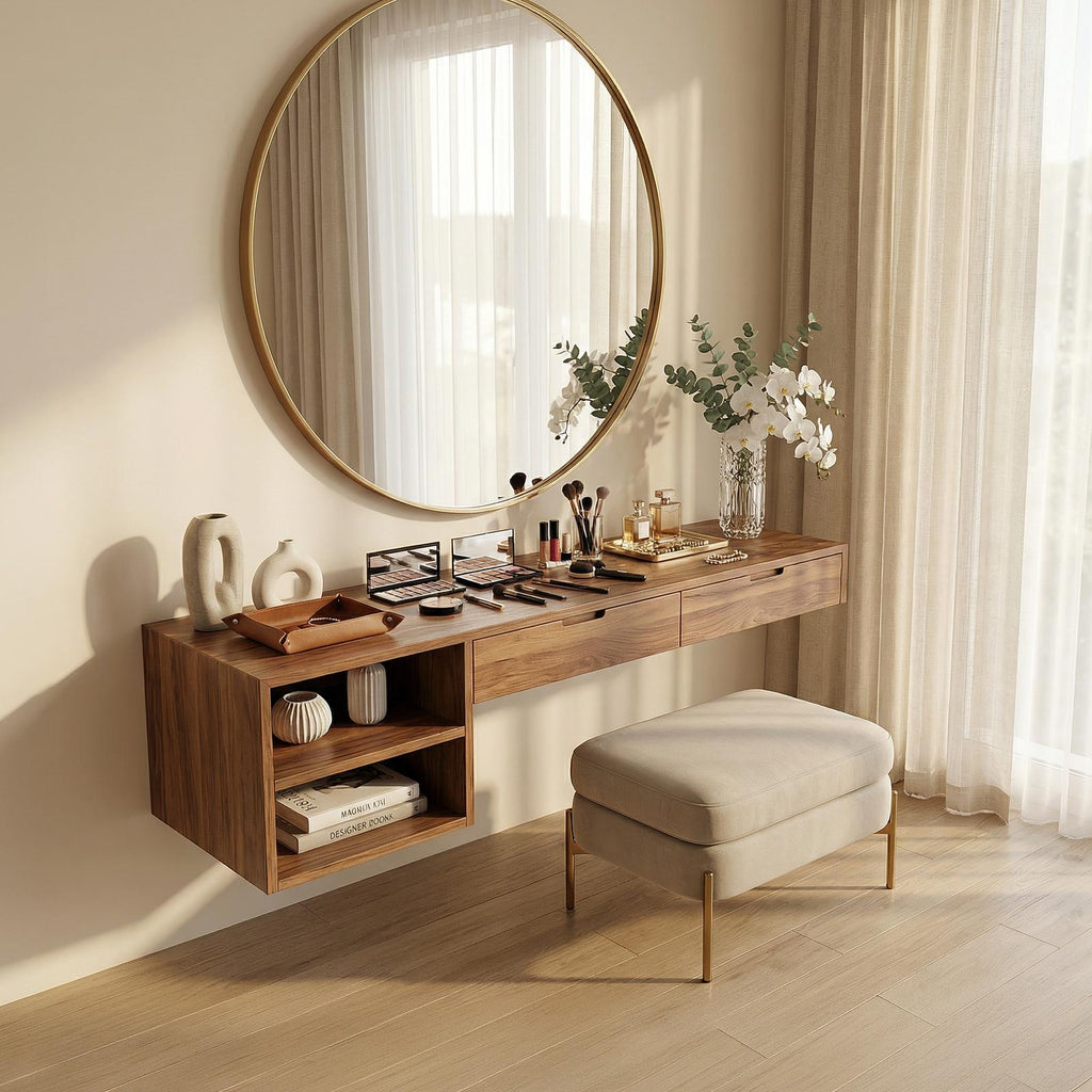 Spry Interior Organic Wood Vanity Table, Rustic Bedroom Makeup Dressing Desk & Beauty Station, SILDTTRMV017