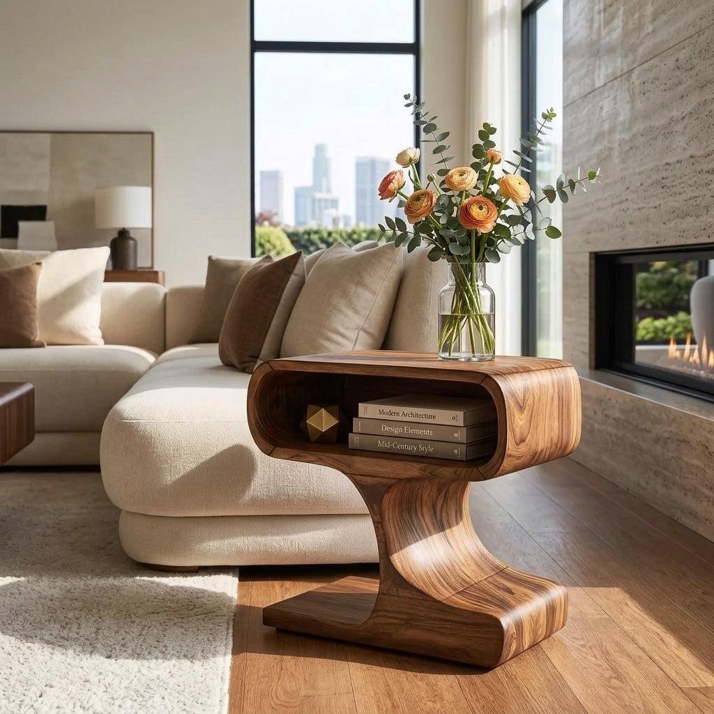Handcrafted Wooden Side Table, Minimalist Round End Table for Living Room & Bedroom, Natural Finish, Model