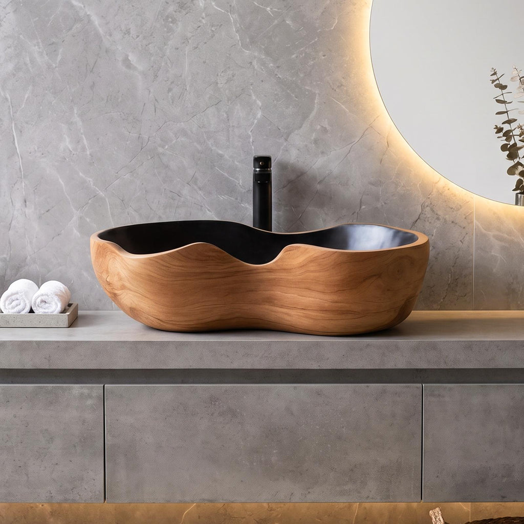 Mid Century Handcrafted Wood Wash Basin For Bathroom Use