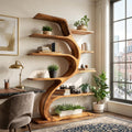 Minimal Natural Wood Bookshelf with Branch Design, Handcrafted Solid Wood Bookcase for Modern Living Room & Office