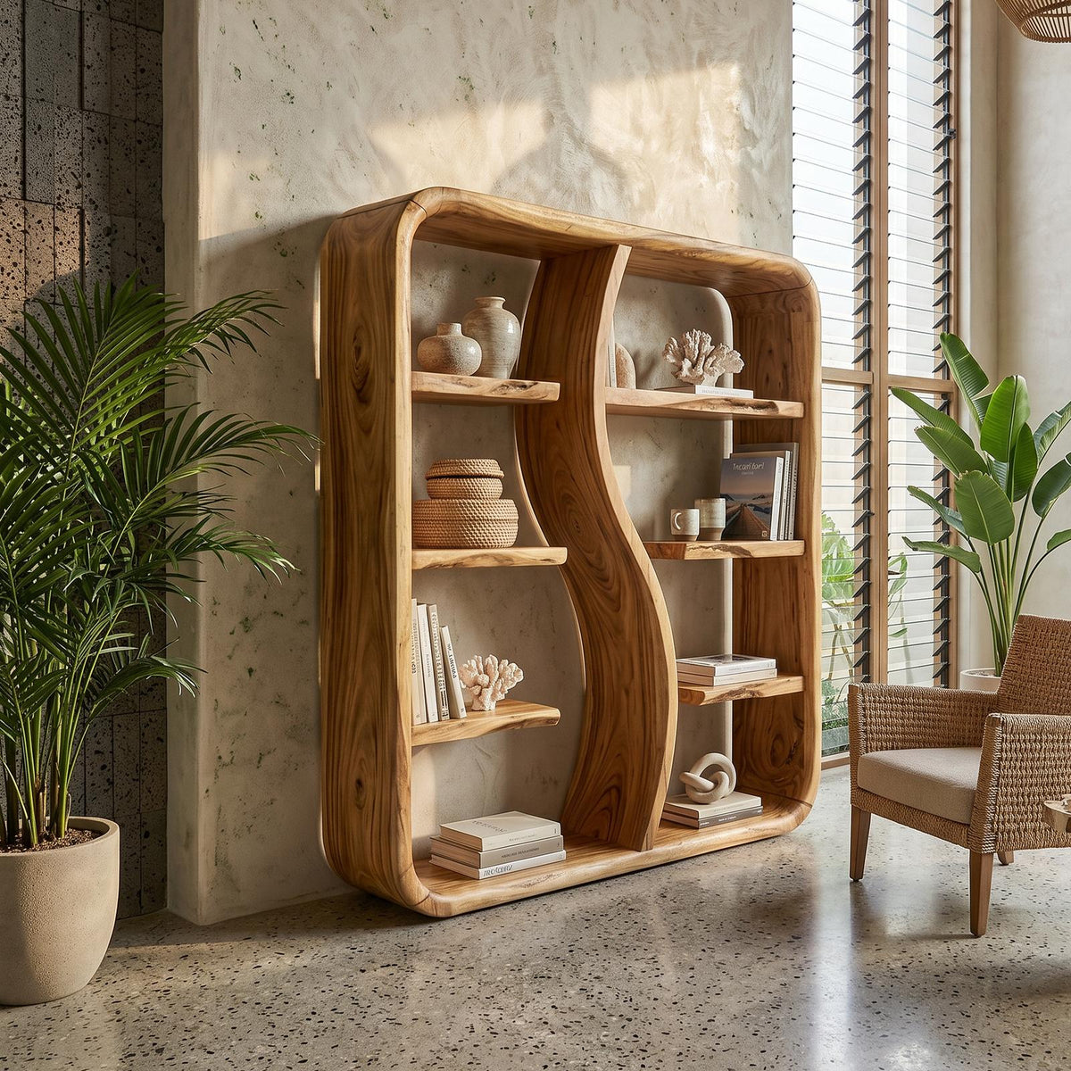 Modern Wooden Storage Bookshelf With Open Shelves