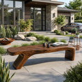 Architectural Wooden Bench with Sculpted Z-Base, Handcrafted Solid Wood Entryway, Foyer & Dining Room Bench