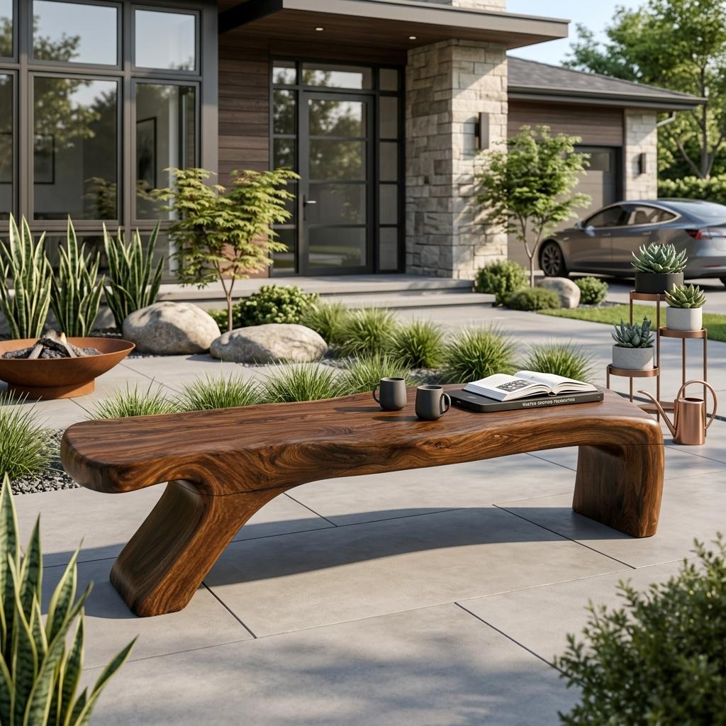Spry Interior Architectural Wooden Bench with Sculpted Z-Base, Handcrafted Solid Wood Entryway, Foyer & Dining Room Bench, SITHTTCHR039