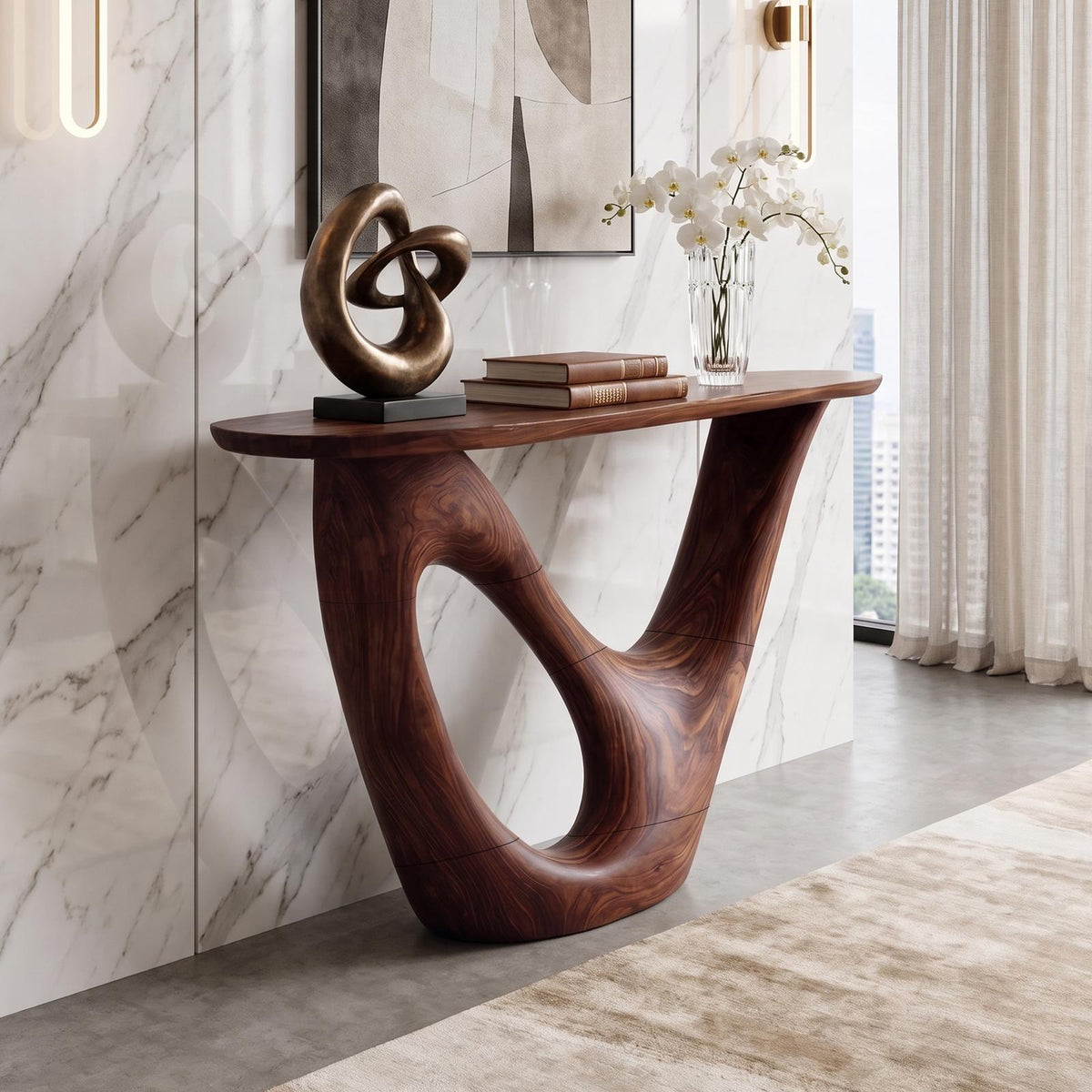 Spry Interior Mid Century Live Edge Console Table, Sculptural Solid Wood Entryway Table for Modern Foyer & Living Room Accent, SILDTTNCS069