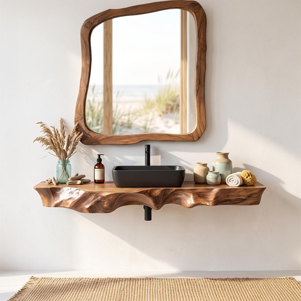 Farmhouse Solid Wood Bathroom Vanity Console, Handcrafted Rustic Wooden Washbasin Cabinet Base with Shelf