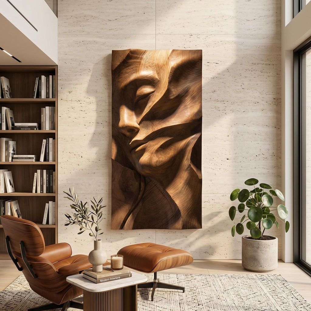 Sculpted Female Face Wood Wall Art, Handcrafted Minimalist Line Abstract Wooden Wall Sculpture for Luxury Bedroom Living Room Decor, SILDTTRWA119