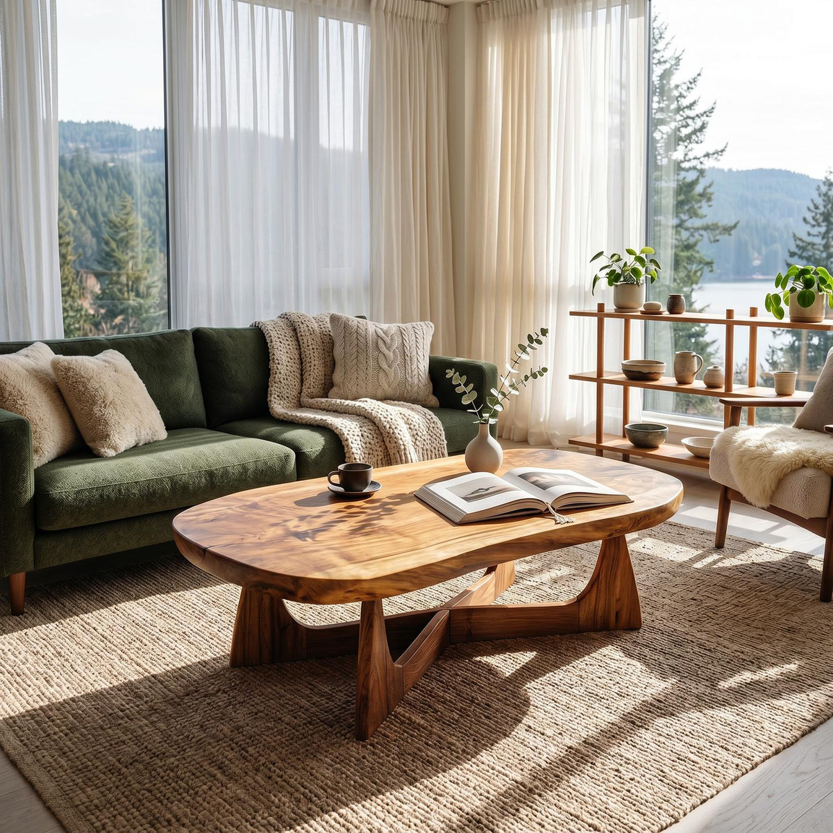 Nordic Wood Coffee Table, Scandinavian Minimalist Solid Wood Center Table for Cozy Living Room Lounge, Light Finish