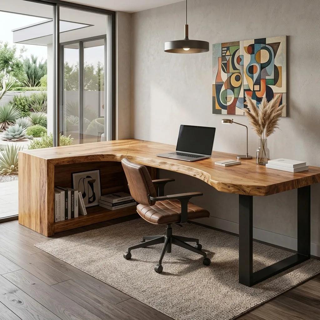 Rustic Live Edge L-Shaped Desk For Home Office