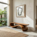 Modern Sculptural Wood Bench, Contemporary Entryway Hallway Seating, Unique Timber Dining Accent Bench