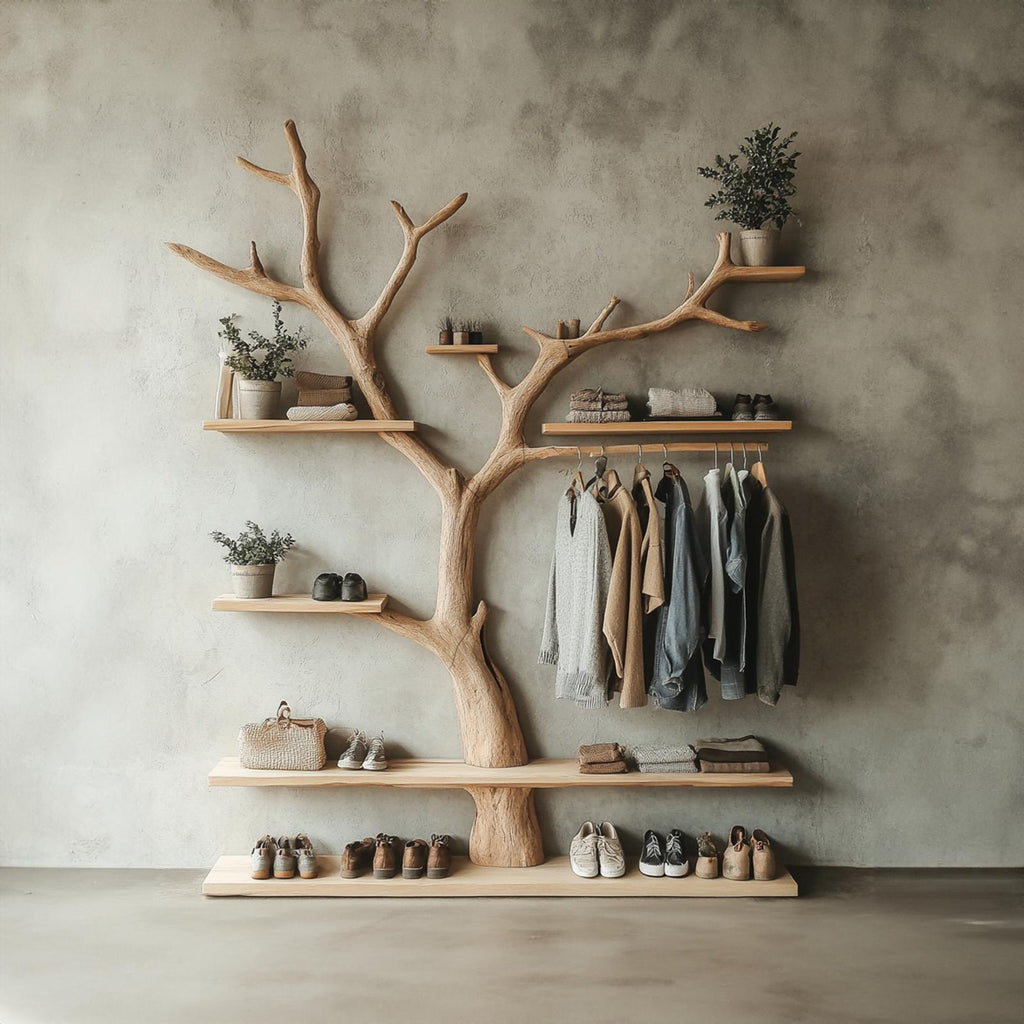 Tree Branch Coat Rack With Shelf Wall Mount Coat Rack