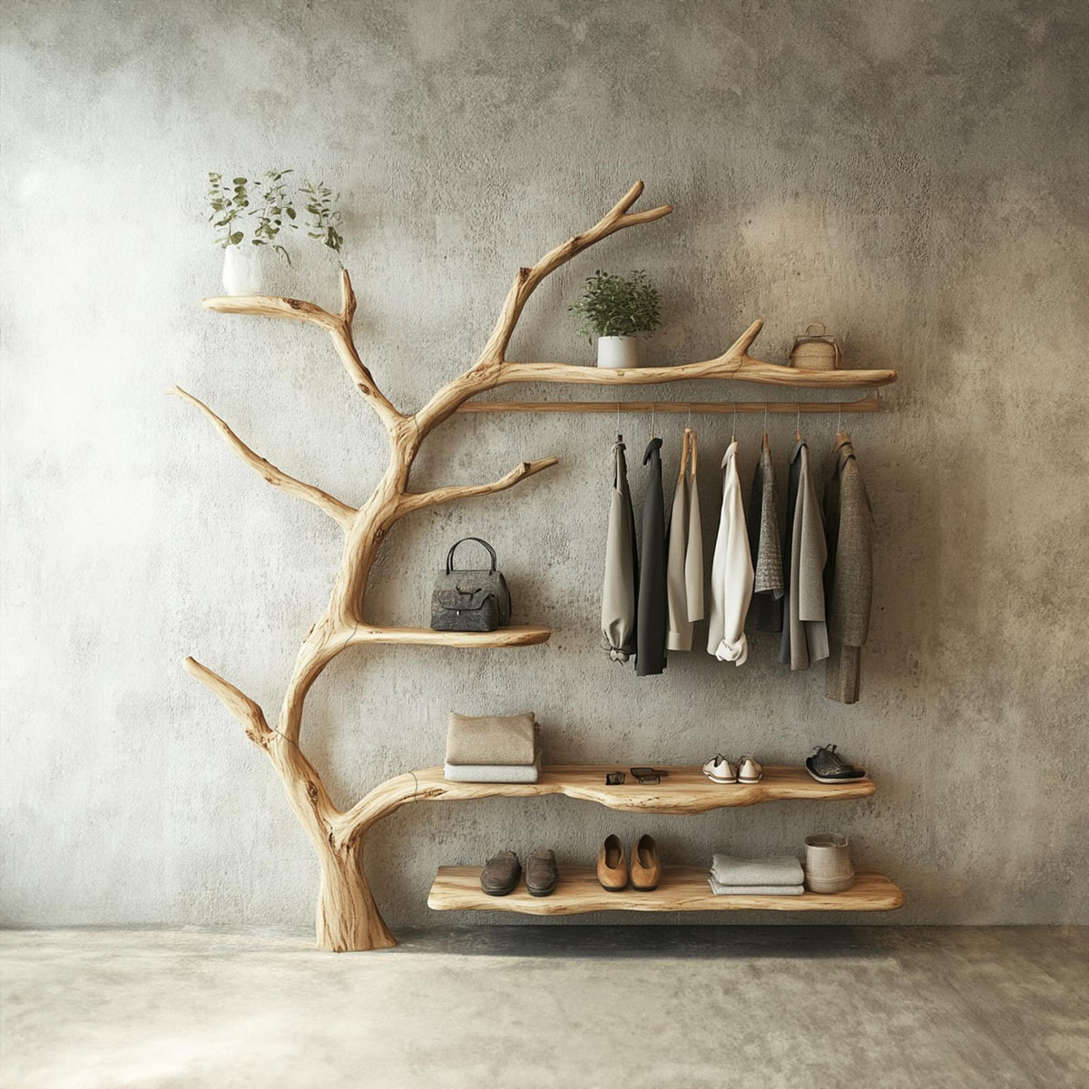 Solid Wood Coat Rack Wall Mount Wooden Shoe Stand Coat Rack