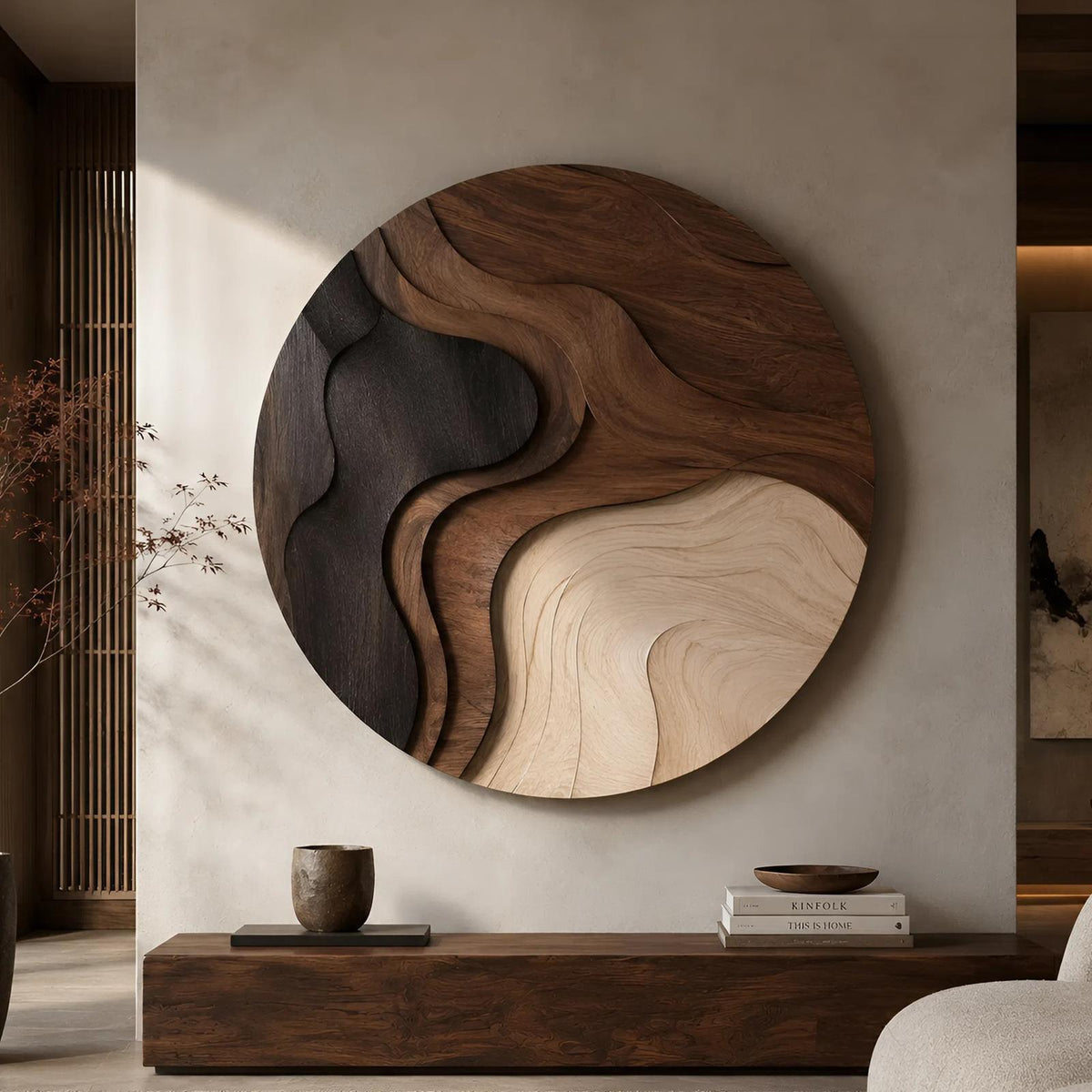 Minimalist Statement Wood Wall Panel, Modern Abstract 3D Wall Art Sculpture for Studio Apartment Living Room