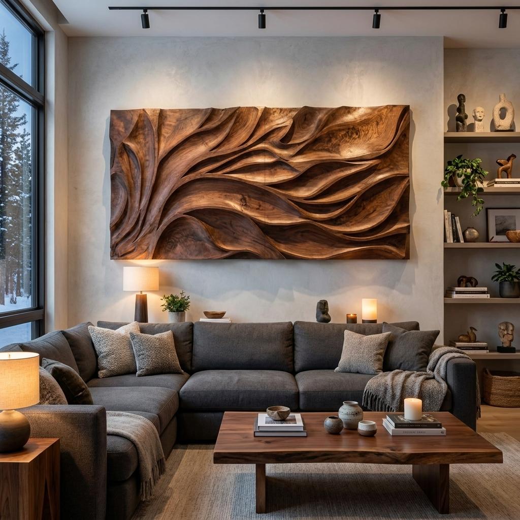 Abstract Carved Wall Art Sculpture For Living Room Decor RTTHTTWA054
