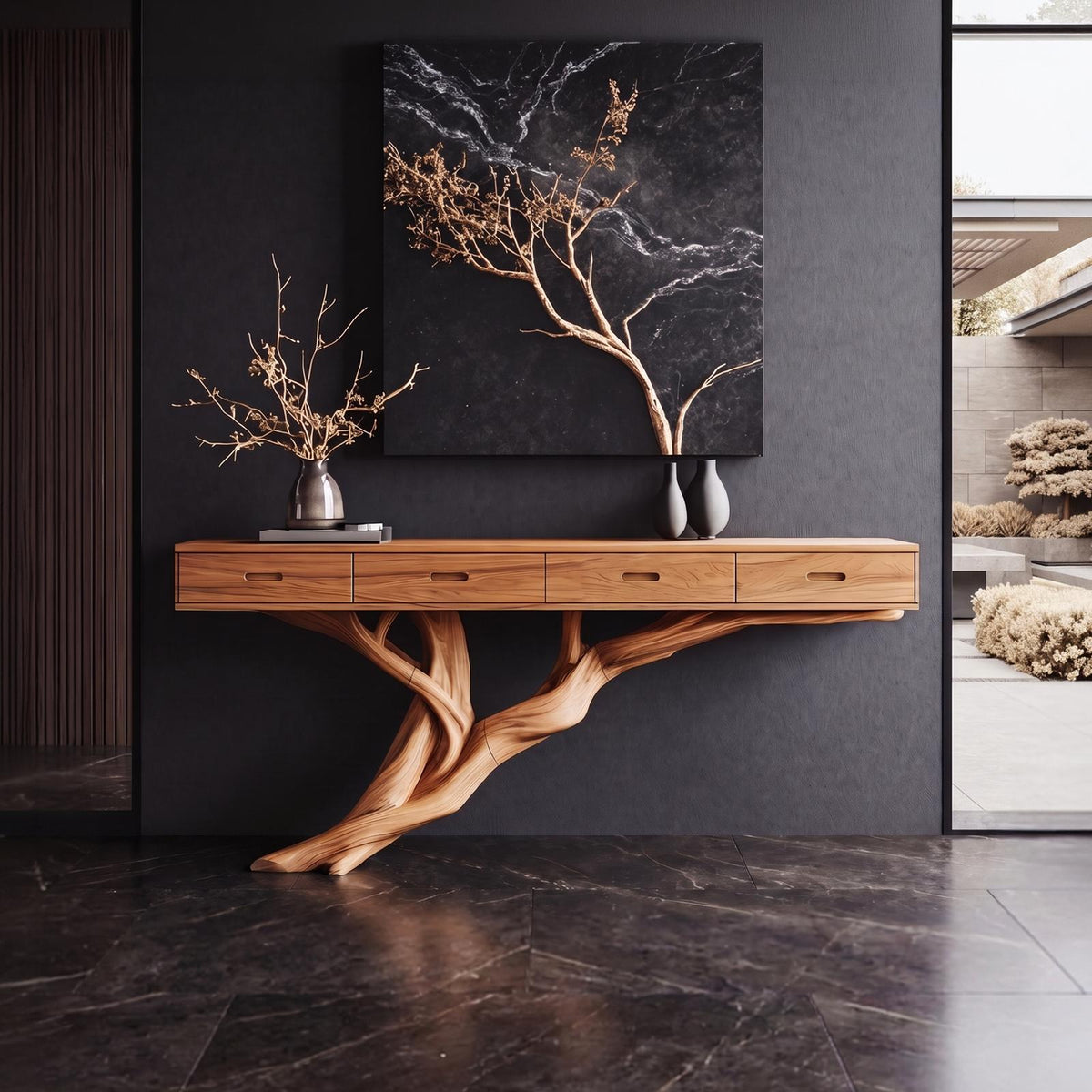 Mid Century Wooden Console Table, Modern Handcrafted Solid Wood Entryway Sofa Accent Table with Storage for Living Room Hallway