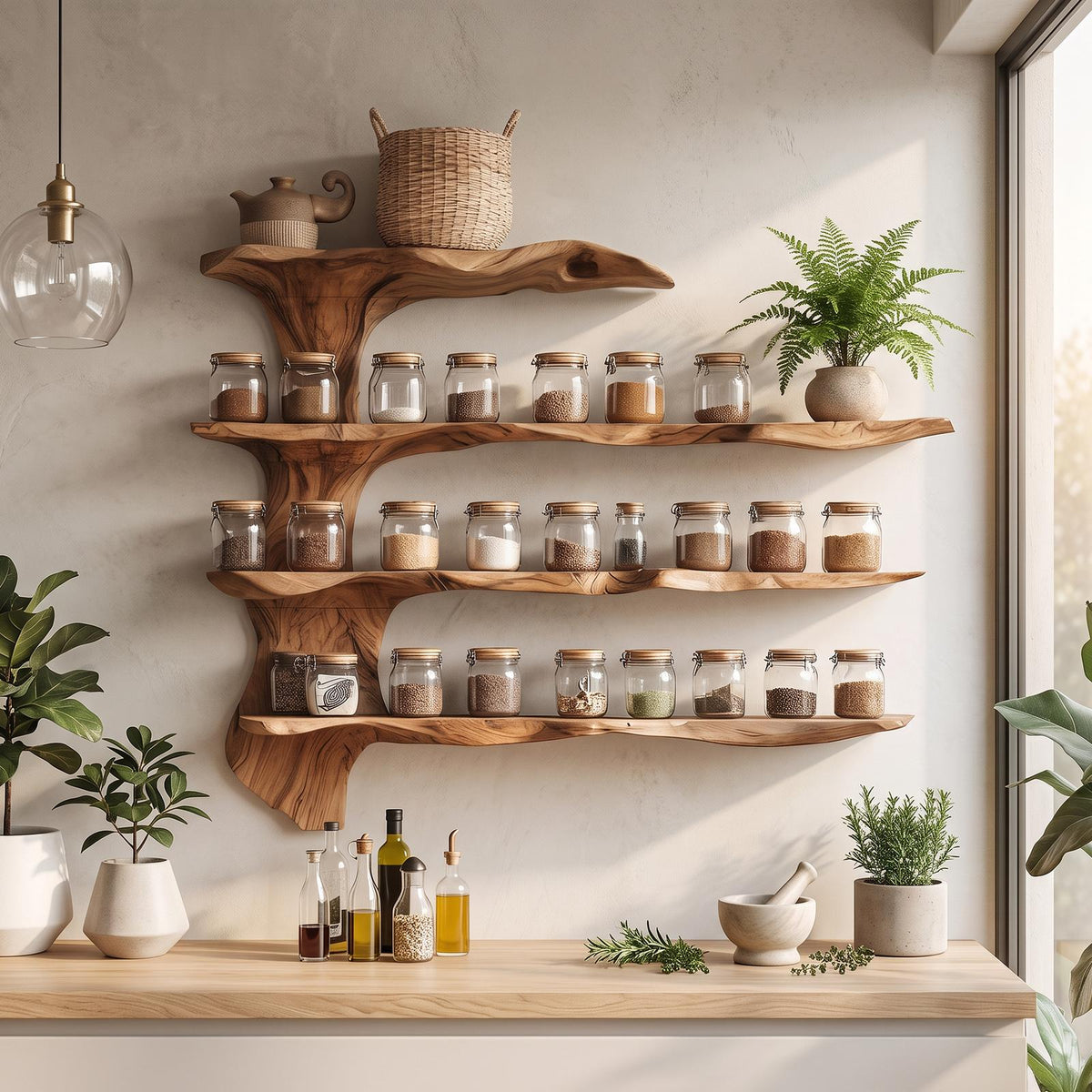 Mid Century Wooden Cabinet With Spice Rack For Kitchen