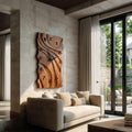 Rustic Wooden Wall Clock, Hand-Carved Abstract Geometric Design Wood Clock for Home & Living Room Decor