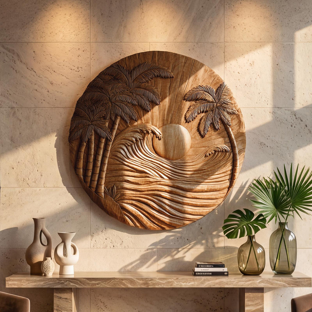 Handcrafted Floral Wooden Wall Sculpture, Carved Flower Mandala Wood Wall Art Decor, Elegant Botanical Ornament for Living Room, SILDTTRWA069