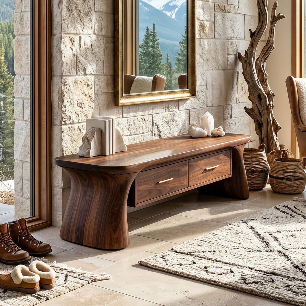 Spry Interior Minimalist Arched Base Bench, Solid Wood Entryway, Mudroom & Foyer Bench, Modern Indoor Accent Seating, Natural, SILDTTNBEN014