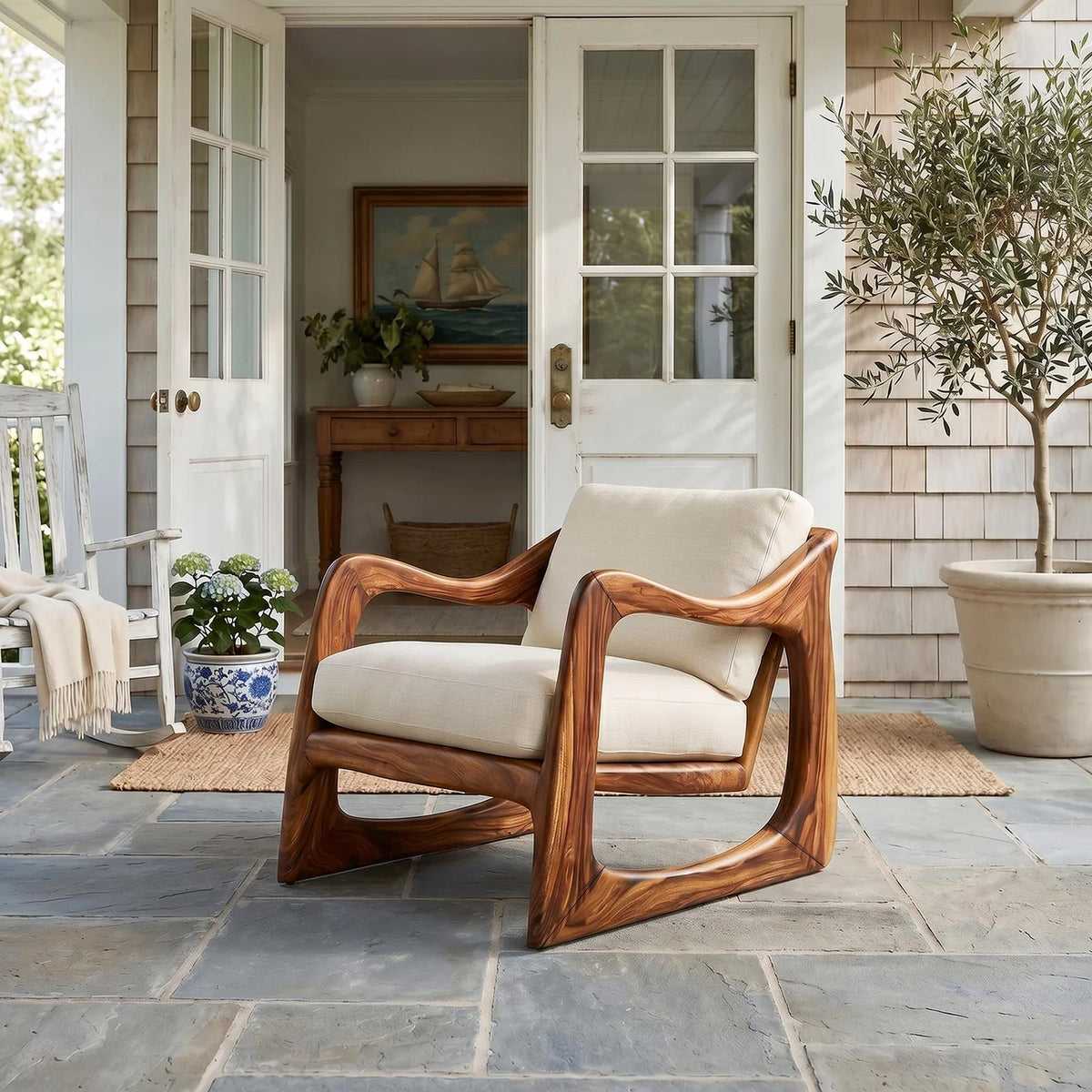 Coastal Luxury Accent Chair with Sculptural Wooden Craftsmanship SILDTTRCHR029