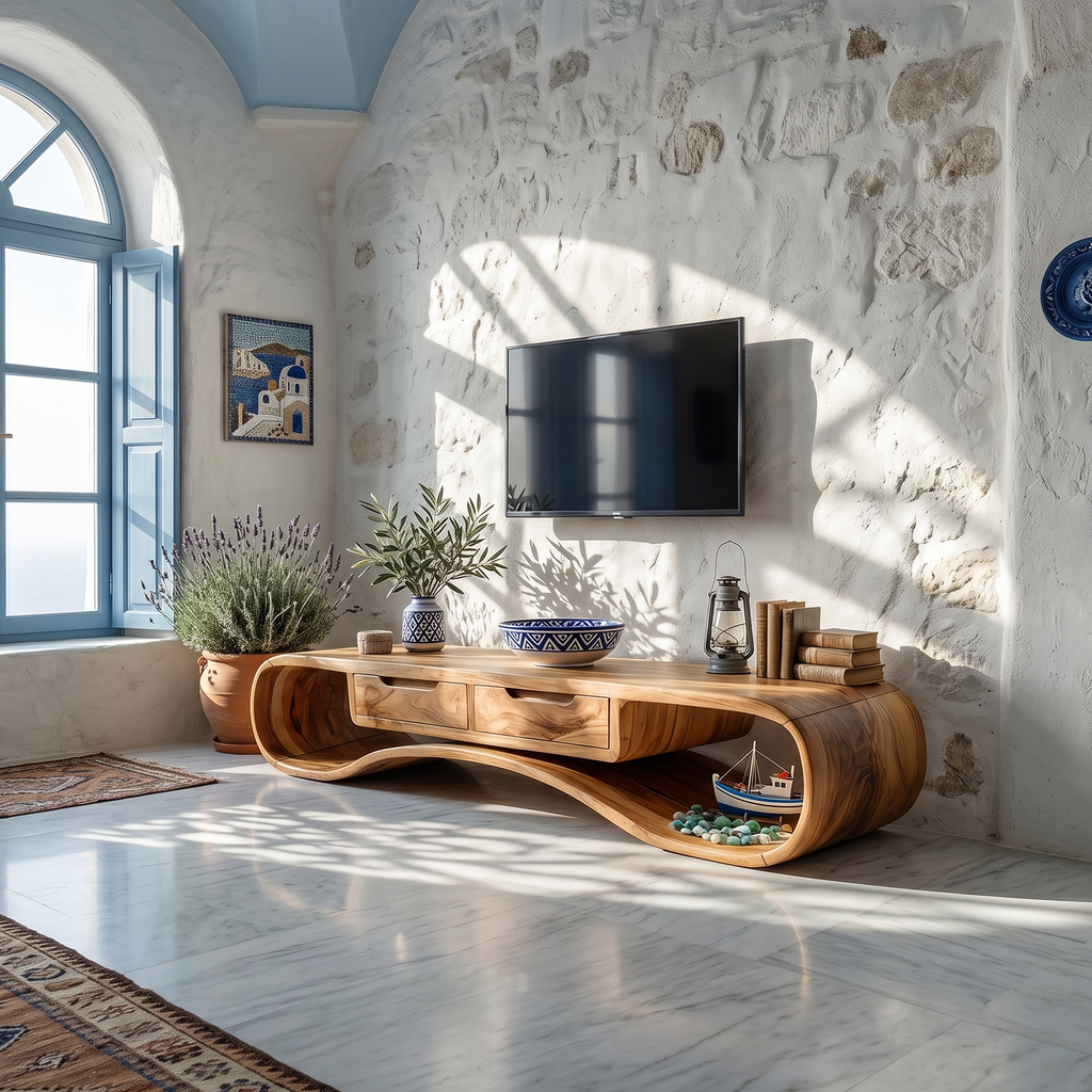 Modern Organic TV Cabinet, Solid Wood Media Console & Low Profile Entertainment Stand