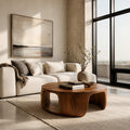 Minimalist Round Wooden Coffee Table with Sculptural Form, Handcrafted Solid Wood Living Room Center Table, Model