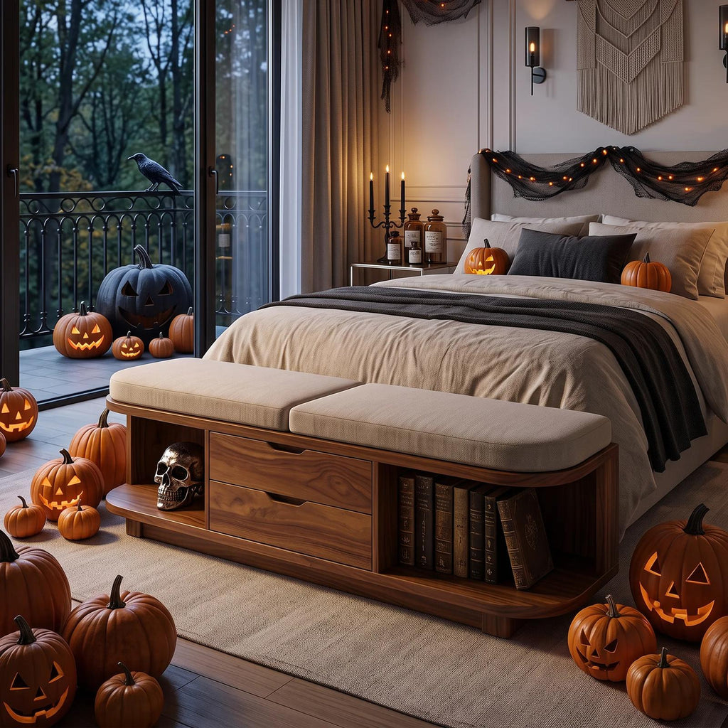 Halloween Storage Bench Cushion For Spooky Bedroom Decor