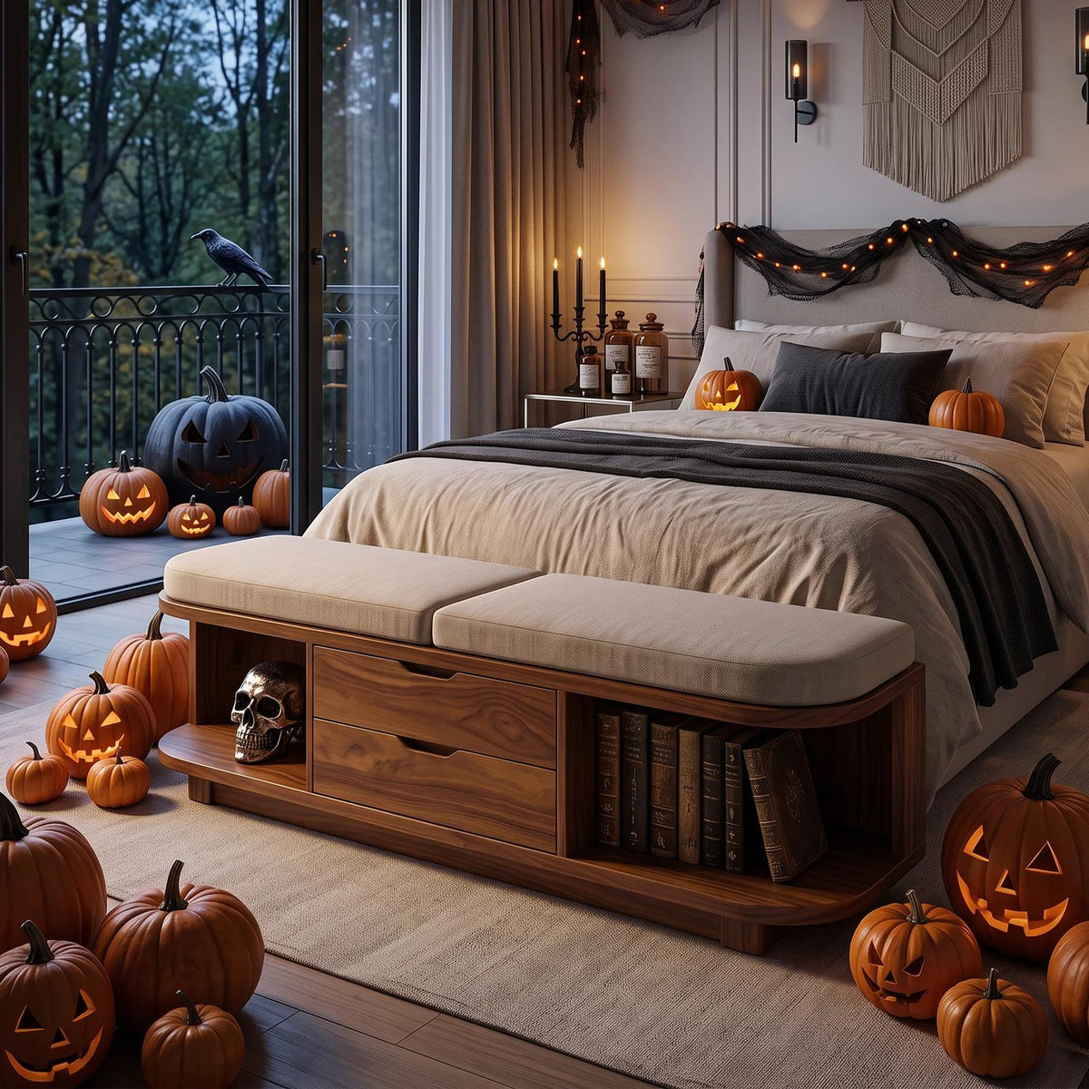 Halloween Storage Bench Cushion For Spooky Bedroom Decor