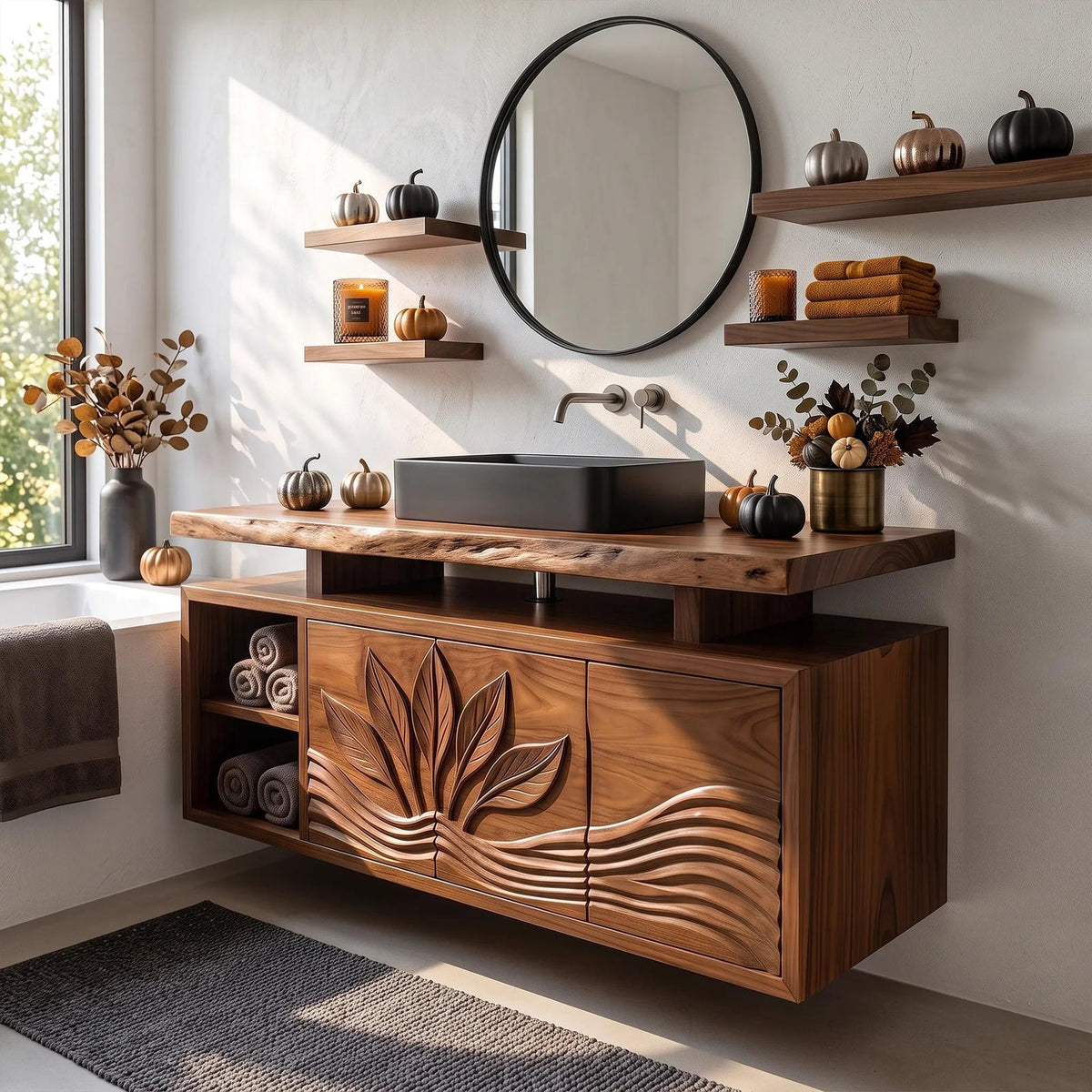 Handcrafted Organic Modern Pumpkin Bathroom Vanity Spa Retreat