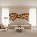 Organic Wood Wall Art, 3D Abstract Wave Hand-Carved Wooden Sculpture Panel for Contemporary Home Accent