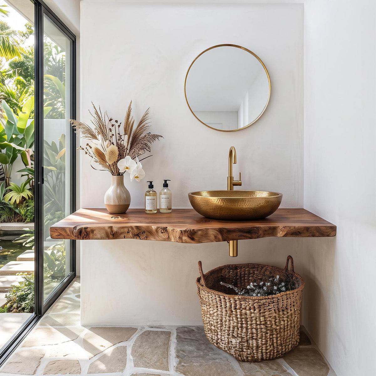 Handcrafted Vanity With Live Edge Look For Bathroom SILDTTRBAS011