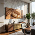 Luxury Wooden Wall Art with Feather Design, Carved Wood Feather Wall Decor Panel