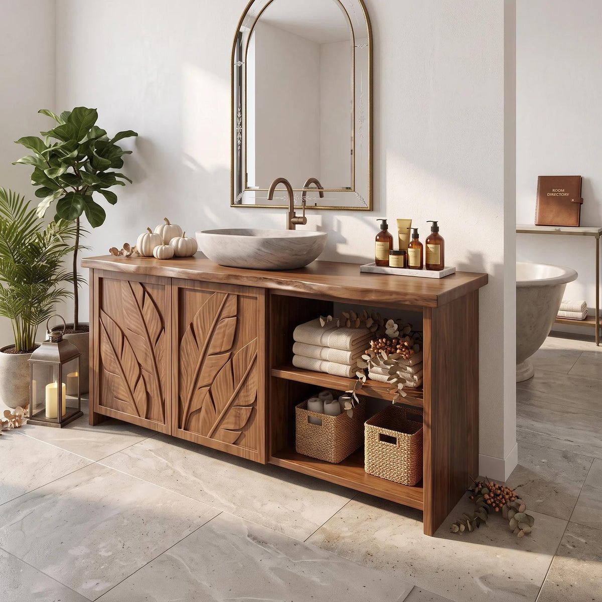Handcrafted Rustic Pumpkin Bathroom Vanity Wellness Suite