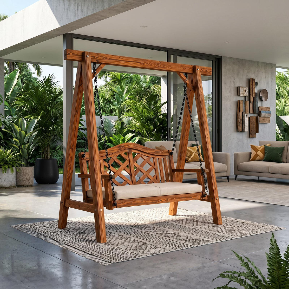 Contemporary Wooden Garden Swing Outdoor Living SILDTTRSWI015