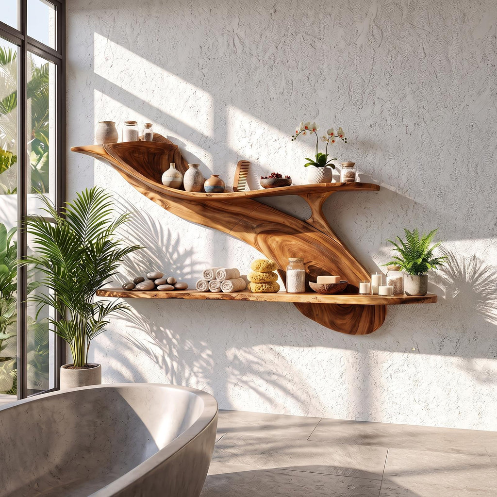 Handcrafted Natural Wood Floating Shelf, Wall Mounted Bookshelf & Storage Rack for Home Library