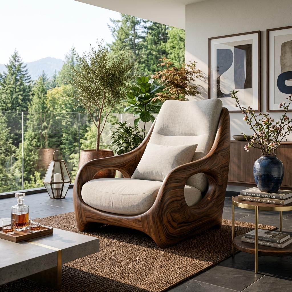 Organic Armchair Smooth Curved For Living Room RTTHTTACC013