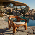 Modern Sculptural Natural Wood Accent Chair, Handcrafted Solid Wood Lounge Armchair for Living Room & Office