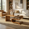 Modern Curved Solid Wood Coffee Table, Minimalist Sculptural Center Table for Living Room Lounge, Contemporary