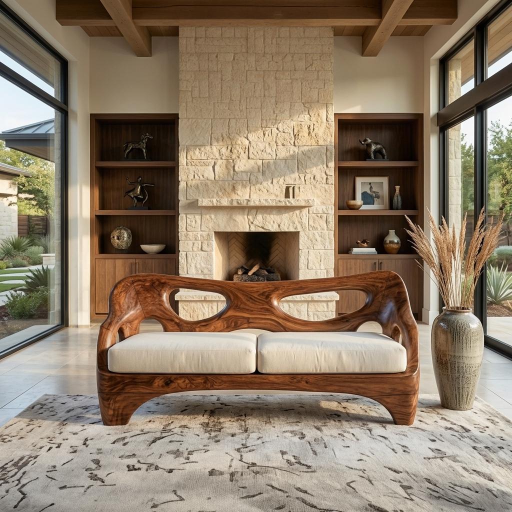 Luxury Wooden Sofa with Sculptural Design - Handcrafted Solid Wood Couch for Living Room, Lounge Furniture, Model