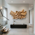Modern Sculptural Wood Wall Art, 3D Hand-Carved Abstract Geometric Wooden Wall Hanging Panel for Living Room & Bedroom
