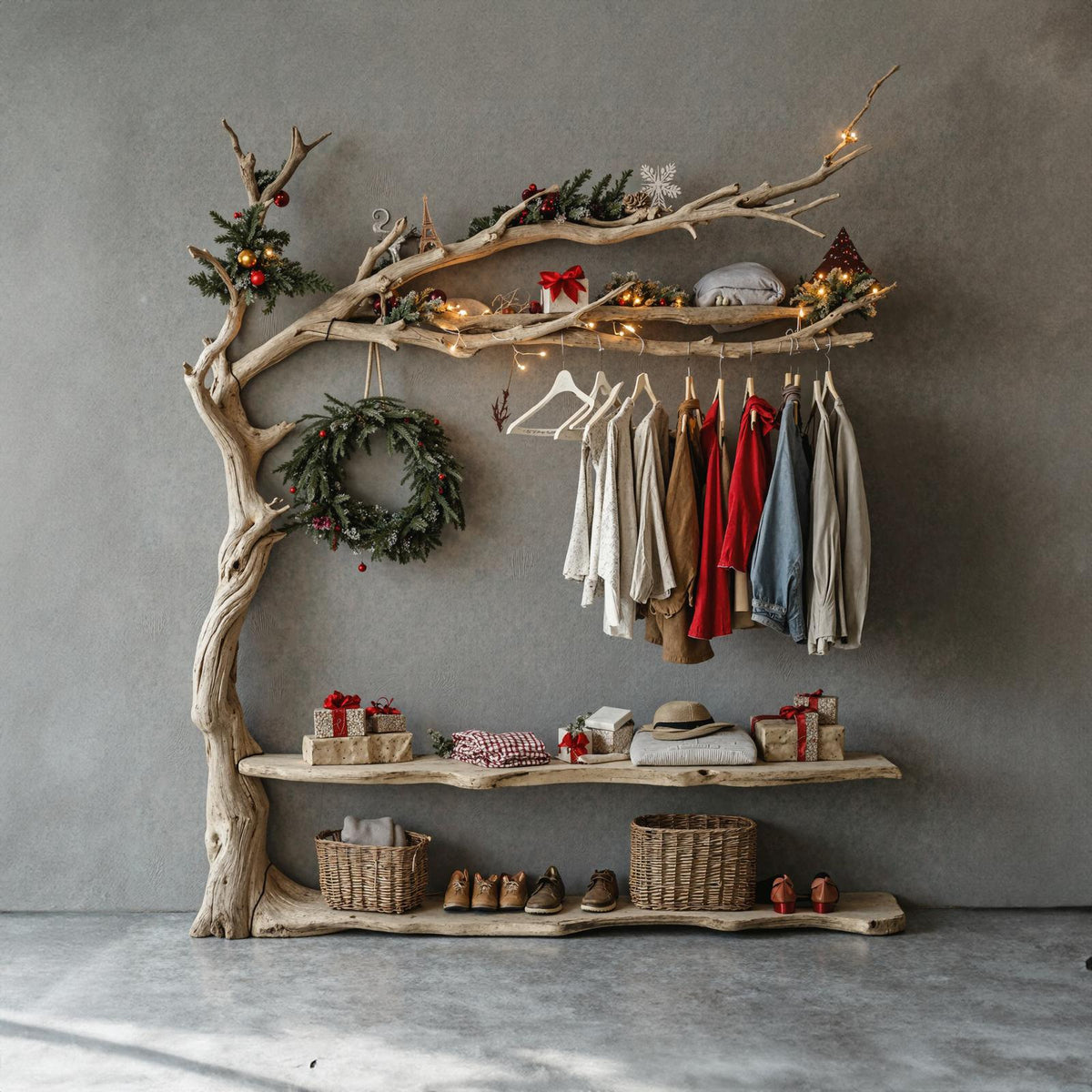 Wall Mounted Coat Rack Driftwood Tree Branch Coat Rack With Shelf