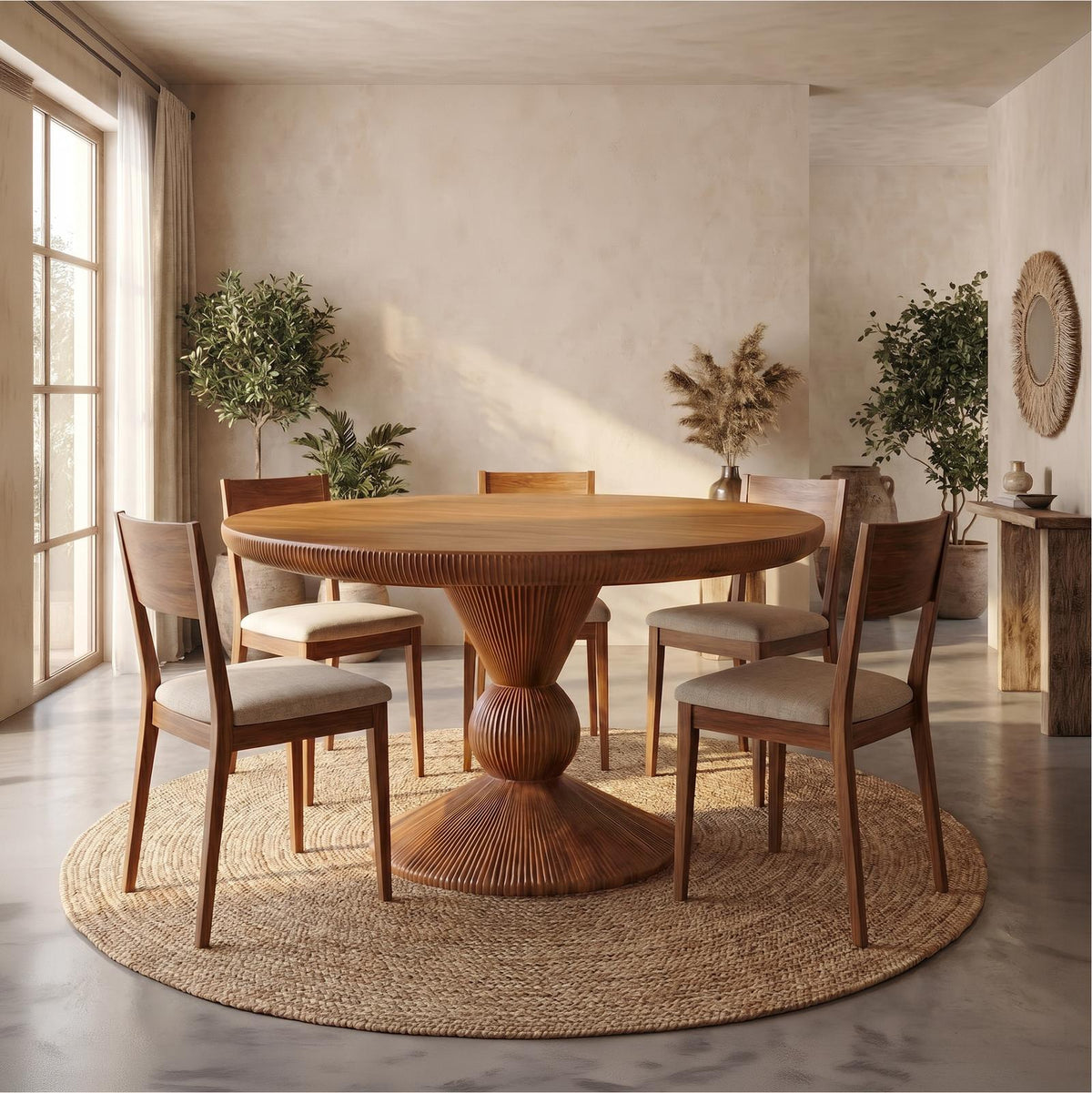 Spry Interior Modern Round Pedestal Dining Table, Handcrafted Solid Wood Kitchen Statement Table for Home Dining Room, SINLSADT168