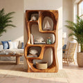 Modern Handcrafted Wooden Bookshelf, Compact Geometric Book Storage Organizer Rack for Small Apartment Home