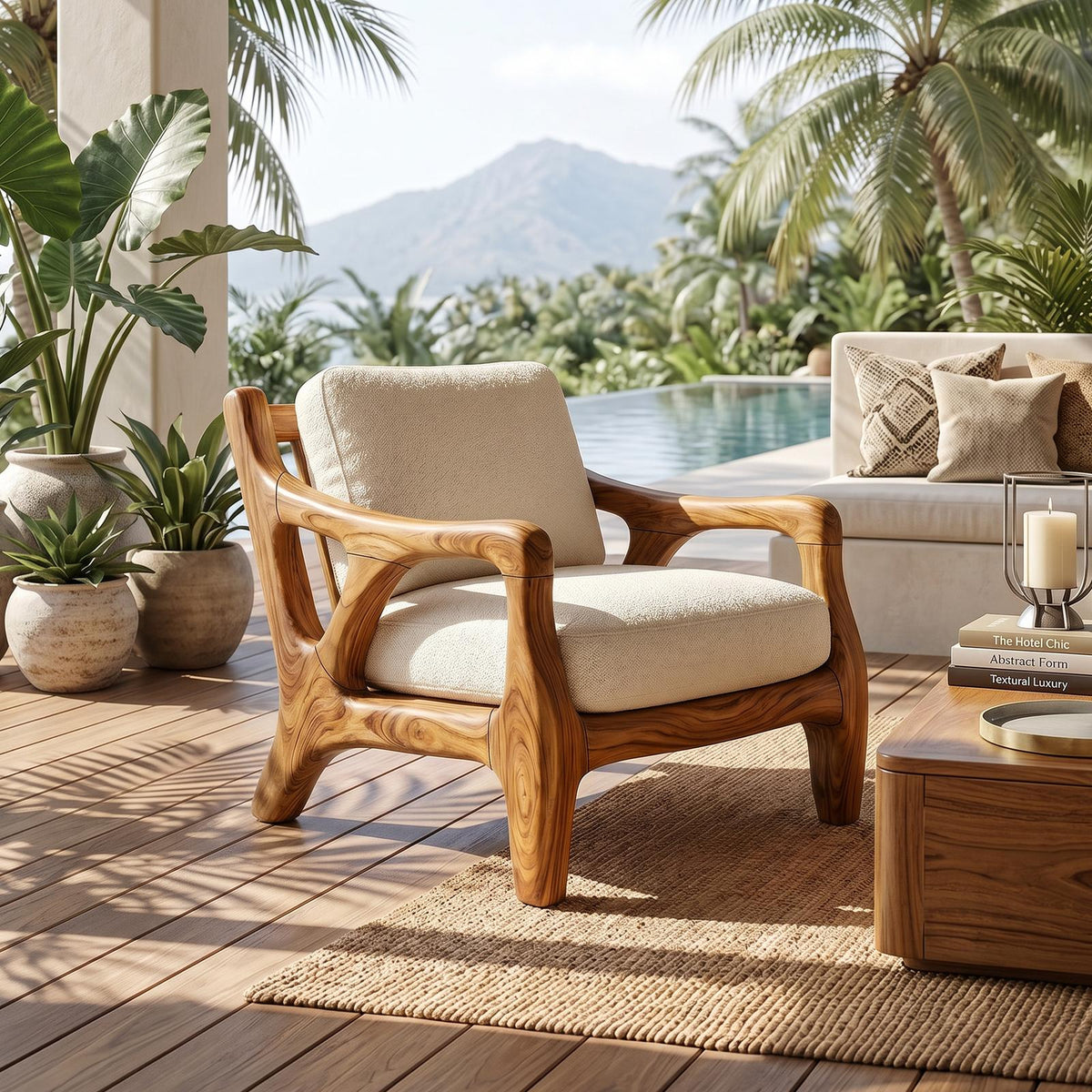 Luxury Resort Style Wooden Lounge Chair Poolside Patio SILDTTRCHR011