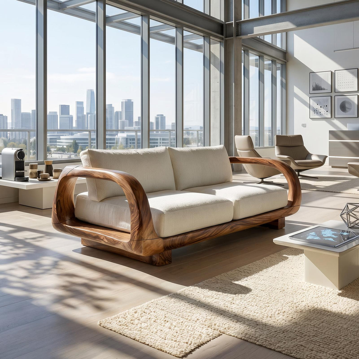 Modern Sculptural Wooden Sofa Contemporary Penthouse Living Room SILDTTRSFA001
