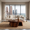 Modern Wooden Coffee Table with Triple Pedestal Base, Unique Round Wood Center Table for Living Room, Model