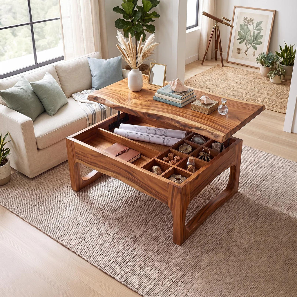 Scandinavian Storage Lift Top Coffee Table Bright Living Room