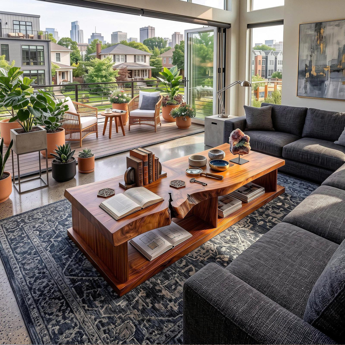 Live Edge Storage Coffee Table For Apartment Lounge