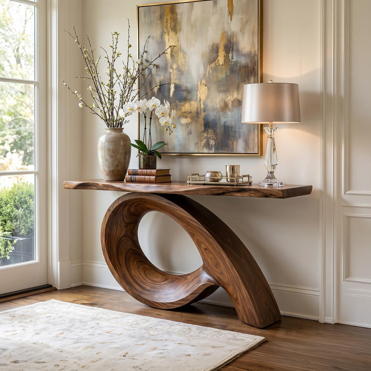 Organic Fluted Base Console Table Contemporary Entryway